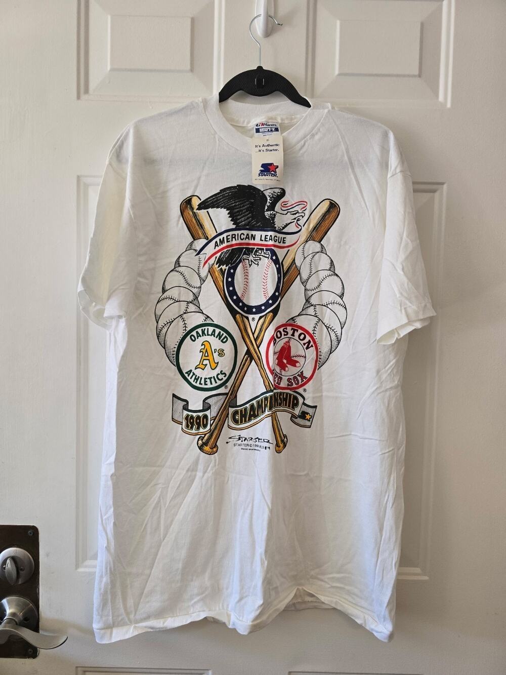 Vtg 1990 Oakland As Sweep Boston Red Sox ALCS Championship Shirt XL NWT Starter